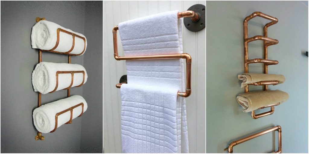 tubos de metal na decoracao 2 - tubos de metal no banheiro - canos pendurar toalha