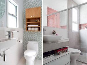Armários acima do vaso sanitário também melhoram o espaço