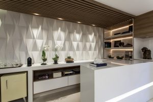 Decoração com placa de gesso 3D na cozinha